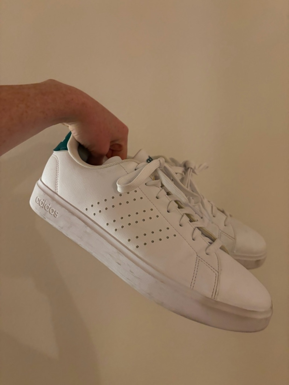 adidas White Leather Sneakers with Green Heel Tab